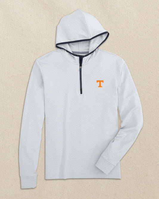 The front view of the Southern Tide Tennessee Vols Scuttle Quarter Zip Hoodie by Southern Tide - Heather Slate Grey